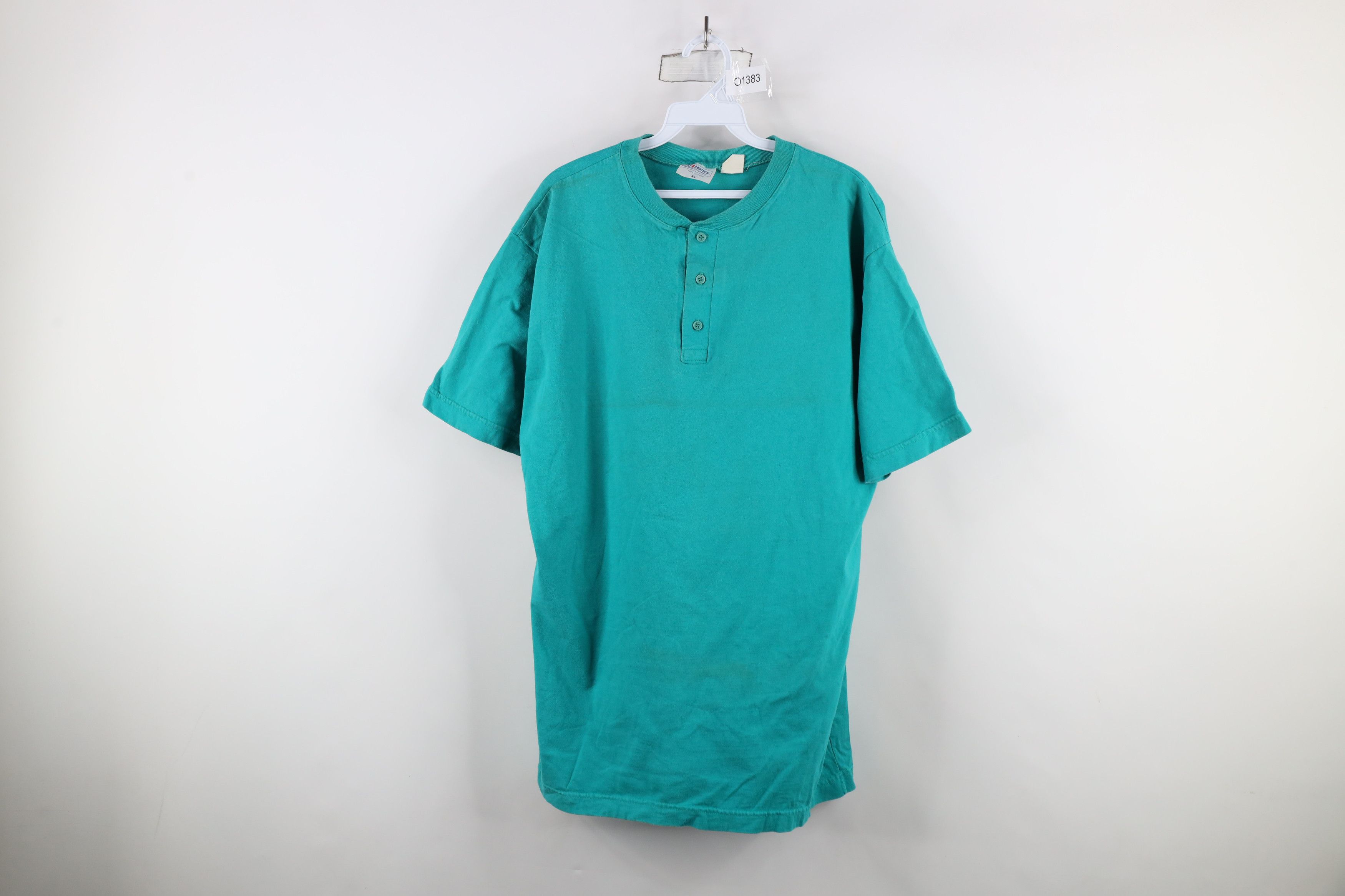 Hanes × Vintage Vintage 80s 90s Hanes Blank Cotton Henley T-Shirt Teal Size US XL / EU 56 / 4 - 1 Thumbnail