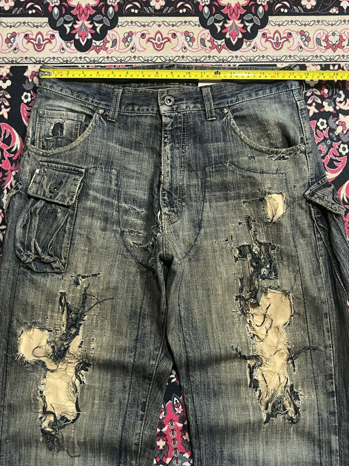 MasterPiece ⚡️Destroy⚡️Masterpiece Tactical Cargo Trashed Double Knee Jean Size US 33 - 13 Thumbnail
