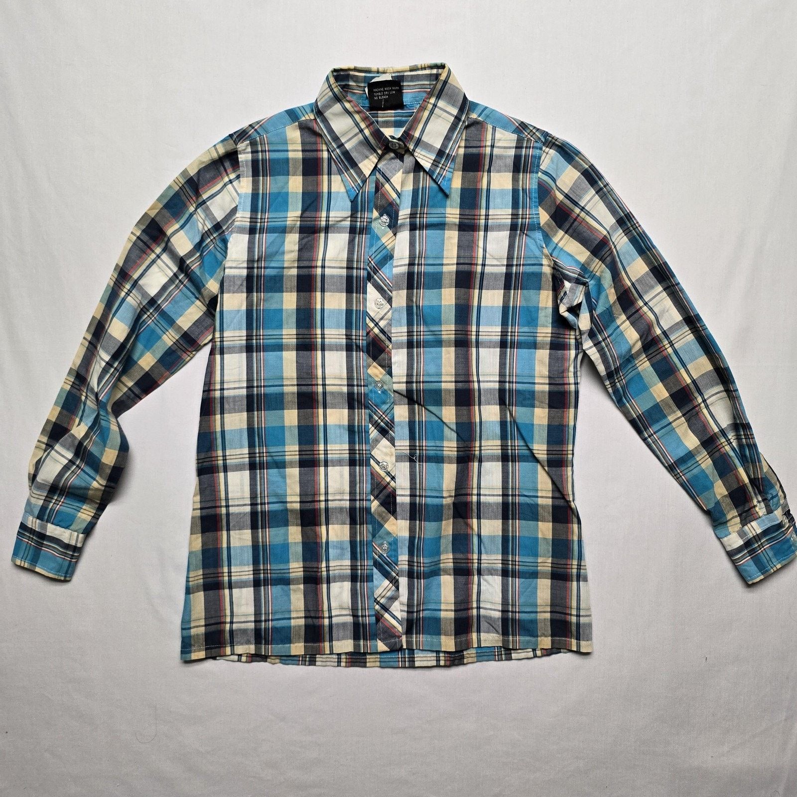 Vintage Vintage Plaid Shirt M 8 Blue Yellow Long Sleeve Button Down Size M / US 6-8 / IT 42-44 - 1 Thumbnail