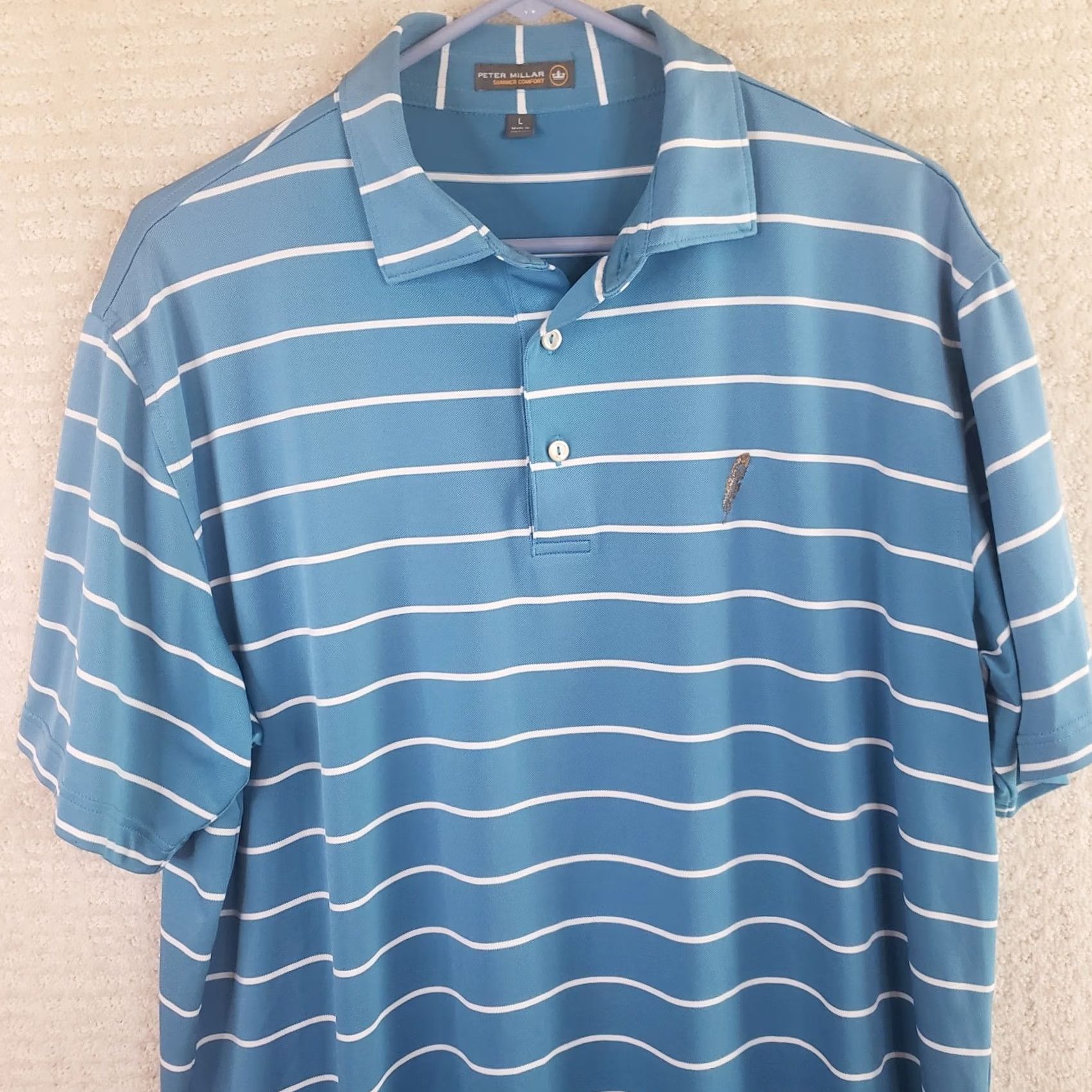 Peter Millar Peter Millar Summer Comfort Polo Shirt Mens L Blue White Striped Button-Up Polo Shirt Golf Style Casual Workwear Size US L / EU 52-54 / 3 - 2 Thumbnail