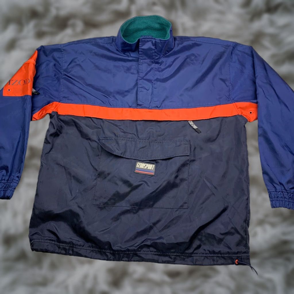Izod VINTAGE Izod Sport Men's Anorak Rain Jacket Blue Orange Large Fleece Lined 1/4 Zip Pockets Waterproof Windproof Jacket Mens Size US L / EU 52-54 / 3 - 1 Thumbnail