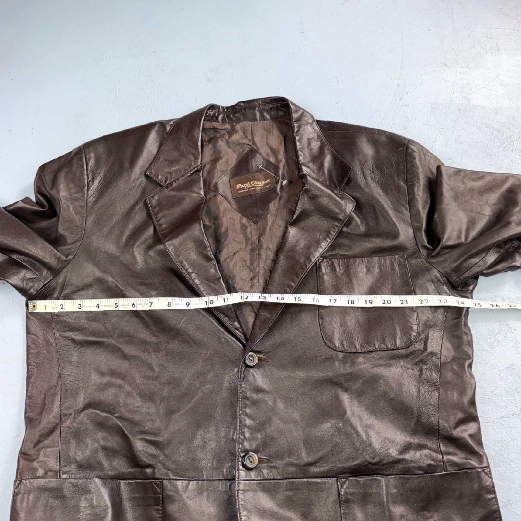 Paul Stuart VINTAGE Paul Stuart Brown Leather Blazer Jacket XL Classic Mid-Length Casual 80s Mens Size 46R - 4 Thumbnail