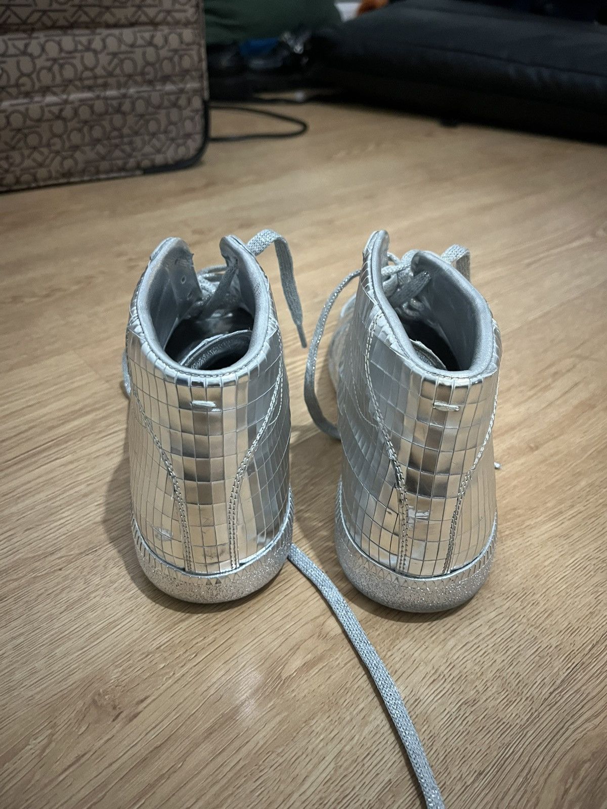 Maison Margiela Maison Margiela Silver Metallic High Top Disco Ball Sneakers Size US 9 / EU 42 - 5 Thumbnail