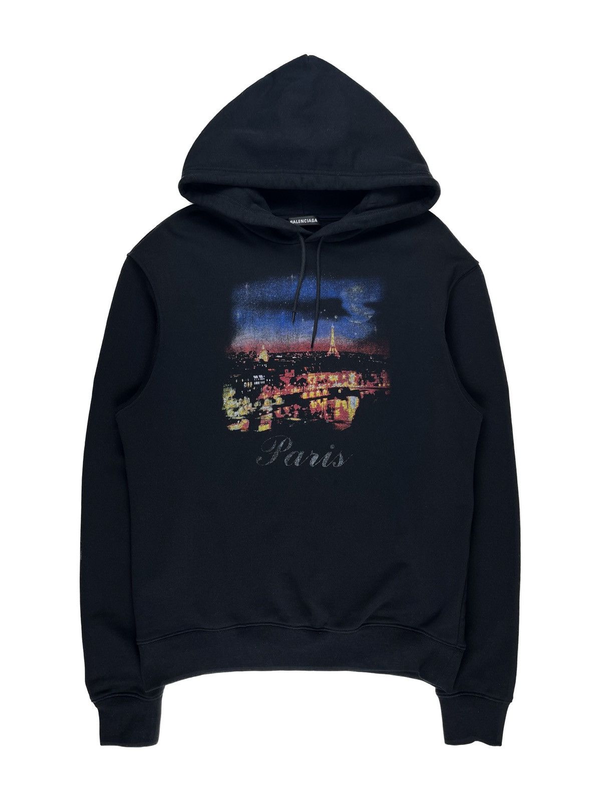 image of Aw17 Balenciaga Paris Tourist Souvenir Hoodie Black, Men's (Size Medium)