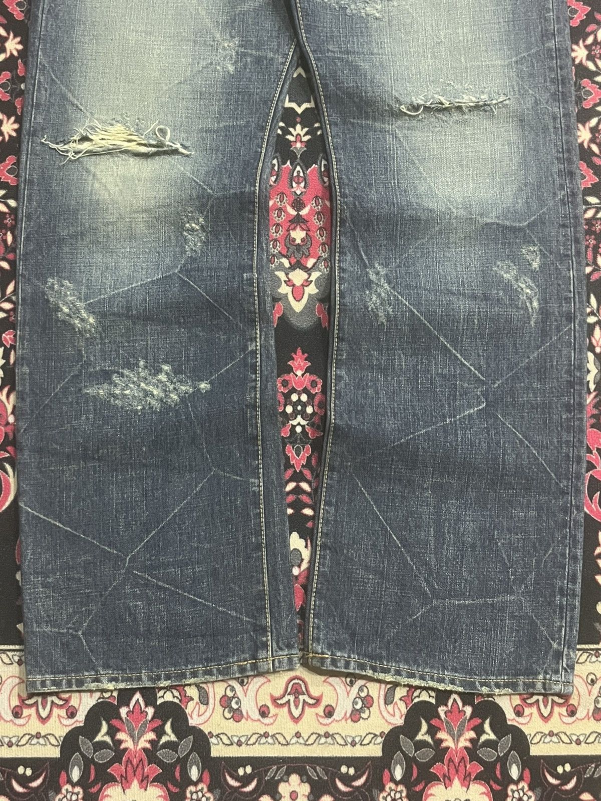 GOSTAR DE FUGA Co&Lu Cracked Distressed Big Slogan Dark Blue Loose Jeans Size US 31 - 9 Thumbnail