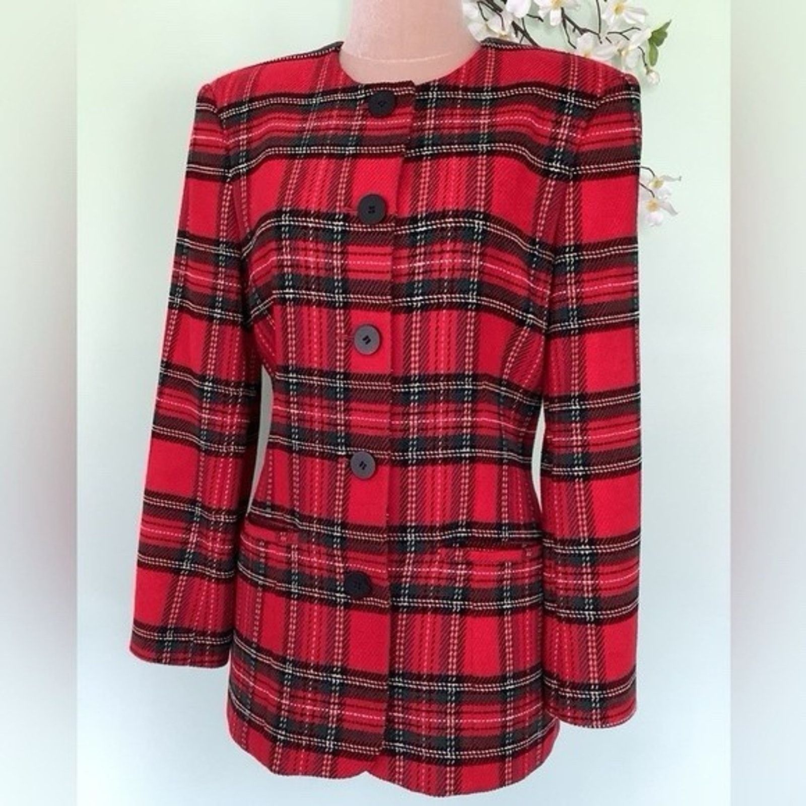 Talbots VTG Talbots Jacket Red Tartan Plaid Collarless Blazer 8 Size M / US 6-8 / IT 42-44 - 1 Thumbnail