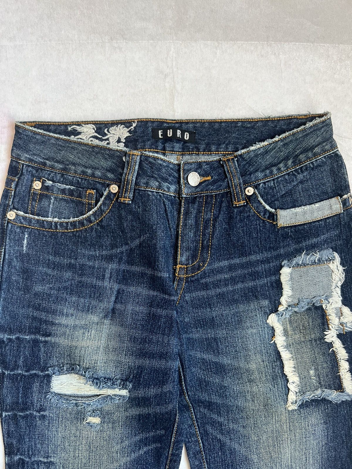 Japanese Brand Euro Distressed Patchwork Flared Jeans Wide Leg Size 29" - 5 Thumbnail