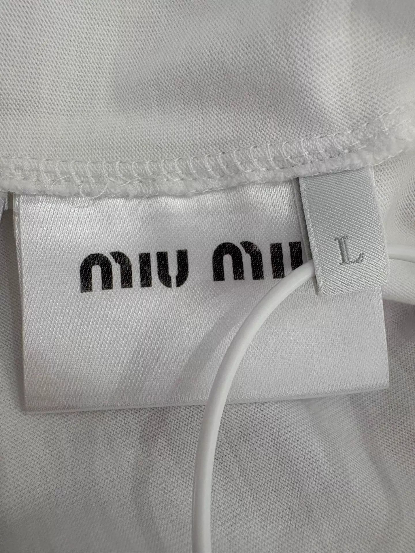 Miu Miu MIU MIU white crystal-pearl logo short-sleeve T-shirt Size L / US 10 / IT 46 - 3 Thumbnail