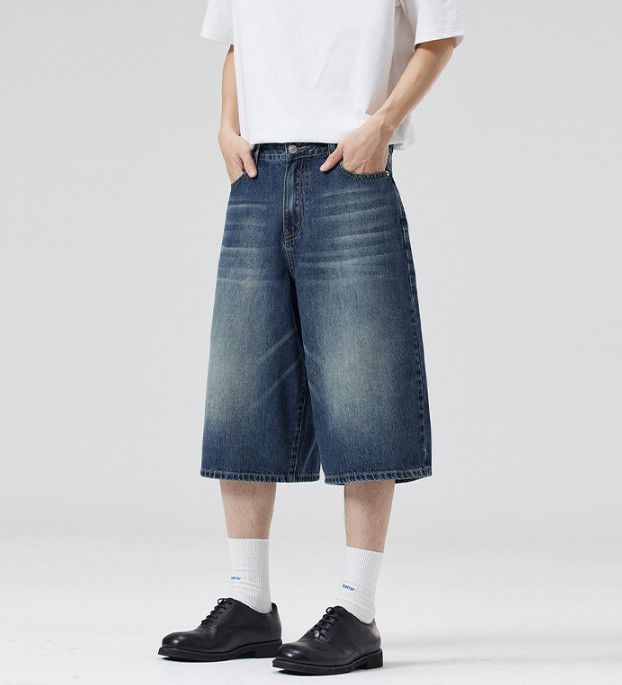 Jean American washed street wide-leg men's baggy denim shorts Size US 32 / EU 48 - 2 Thumbnail