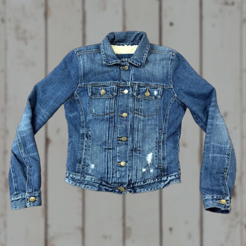 Gap VINTAGE Gap Jacket Womens XS Denim Trucker Lined Pockets Dark Wash Casual Distressed Size XS / US 0-2 / IT 36-38 - 1 Thumbnail