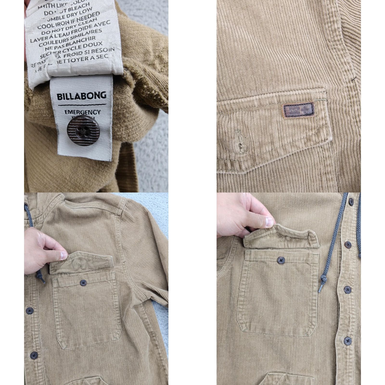 Billabong VINTAGE Billabong Jacket Mens Medium Brown Corduroy Hooded Sherpa Lined SurfPlus Shacket Size US M / EU 48-50 / 2 - 8 Thumbnail