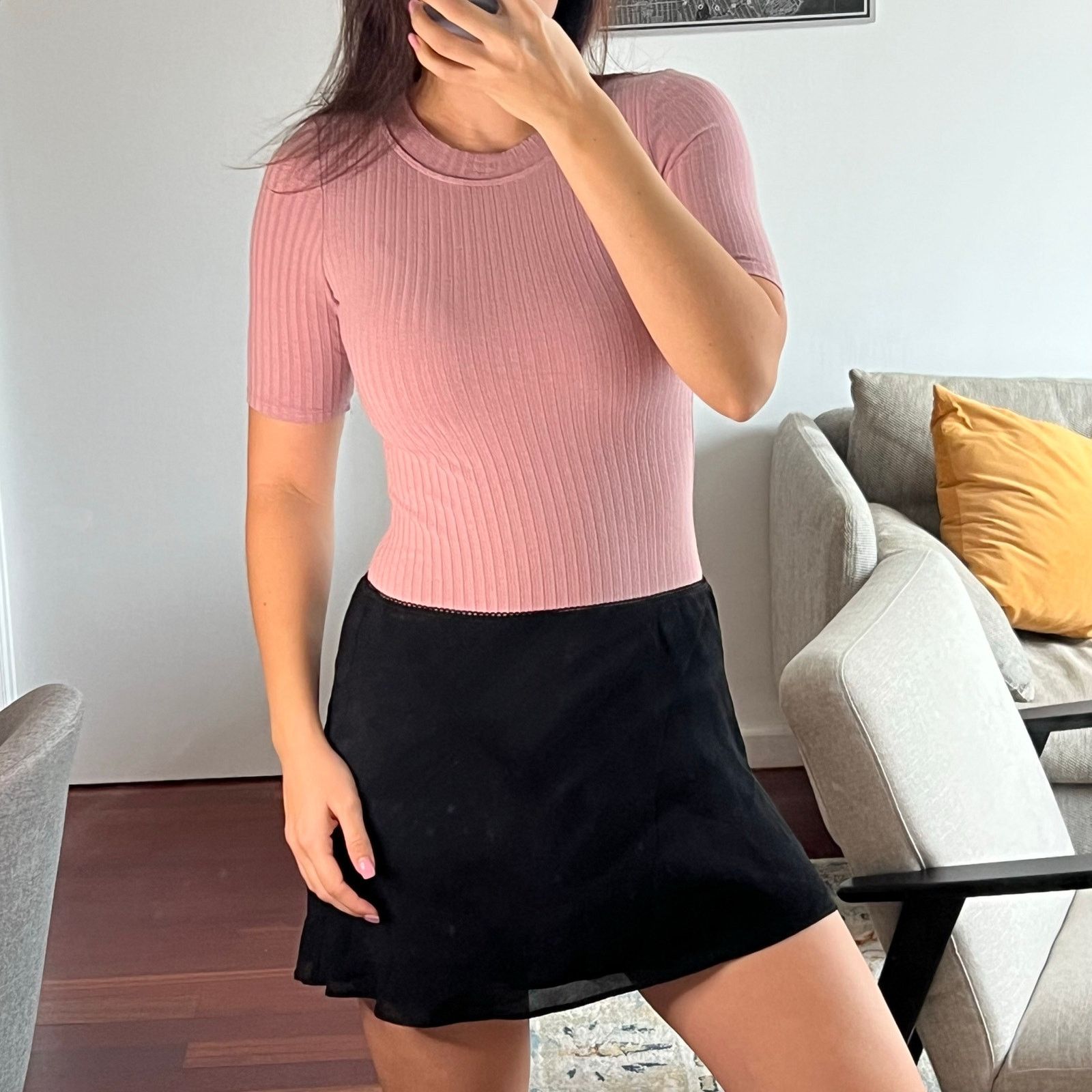 ALIX NYC Alix NYC Ridge Novelty Knit Bodysuit In Pink Ribbed Size S Size S / US 4 / IT 40 - 1 Thumbnail