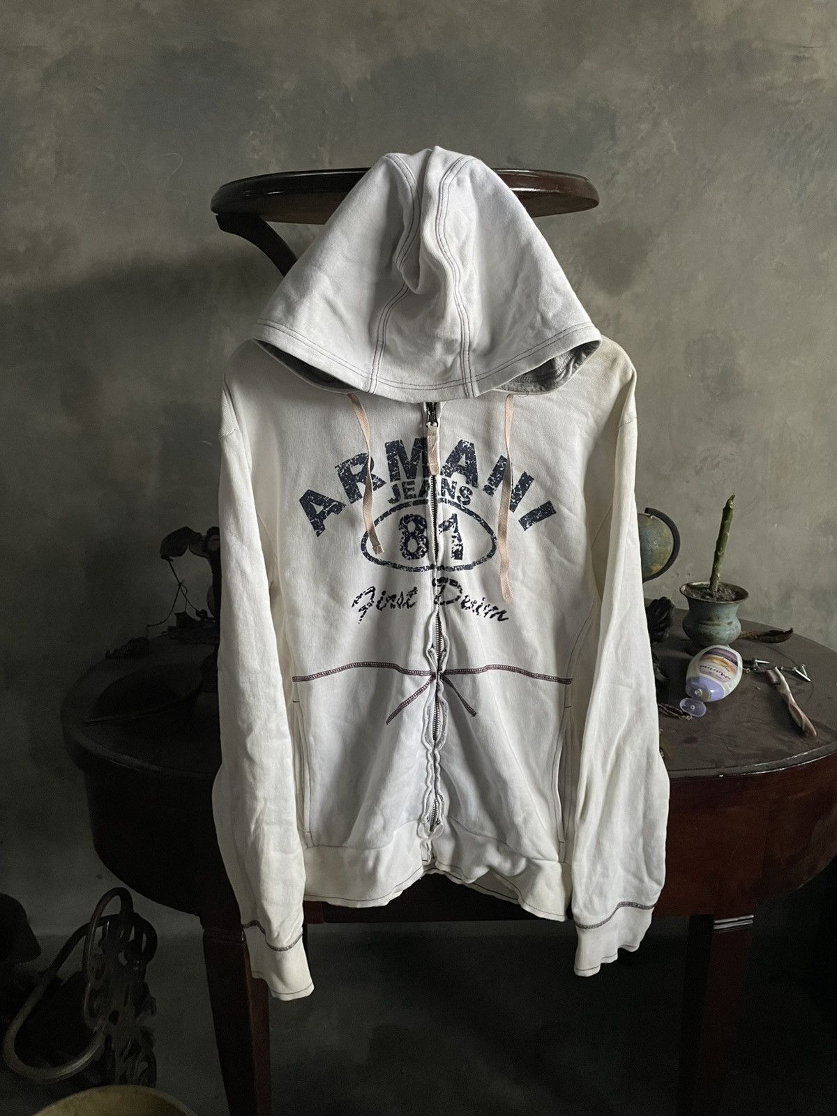 Vintage Zip Hoodie Emperio Armani Jeans Zip Hoodie Distresed