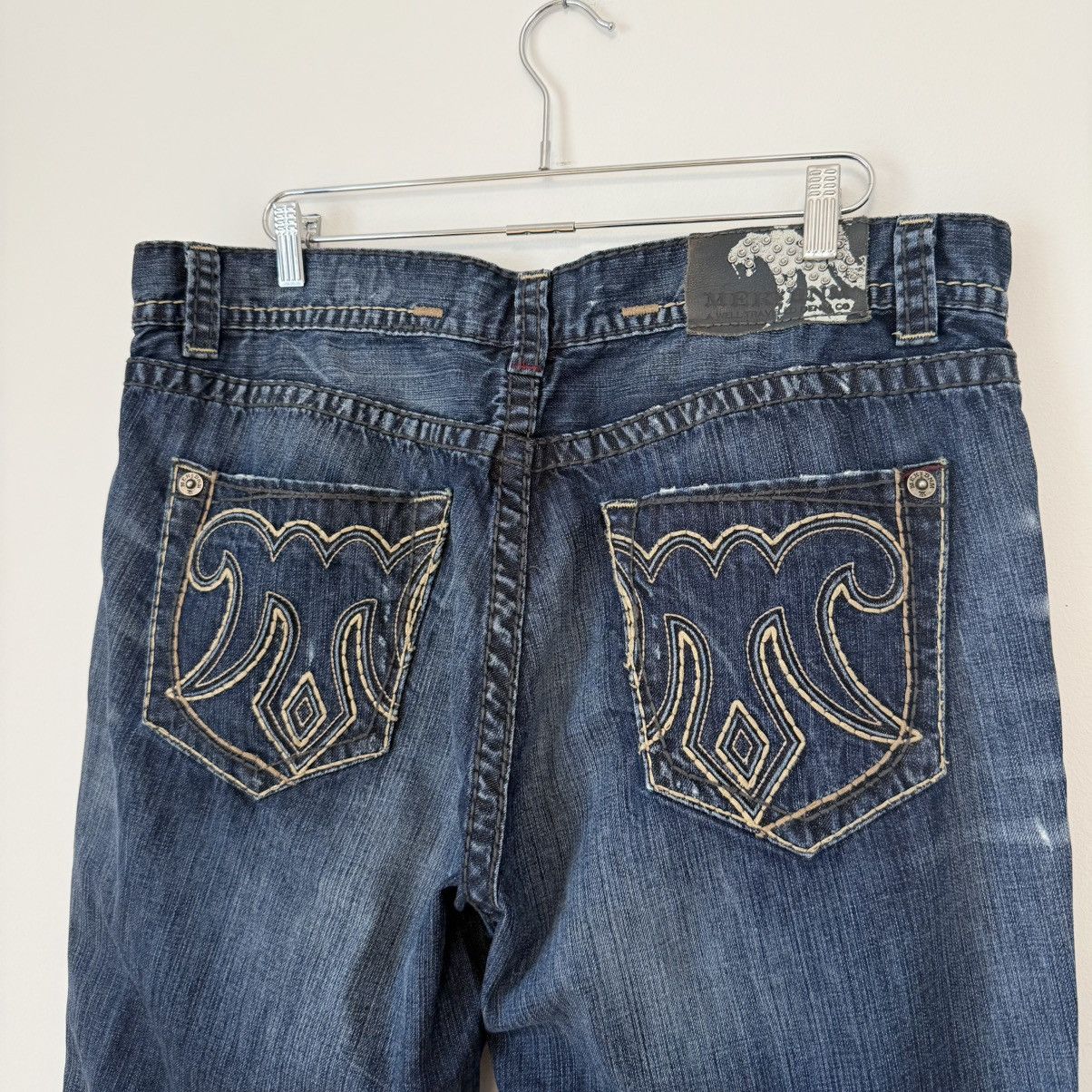Mek Denim Vtg 2000s Mek Bootcut Faded Distressed Baggy Jeans Y2K Size US 39 - 4 Thumbnail