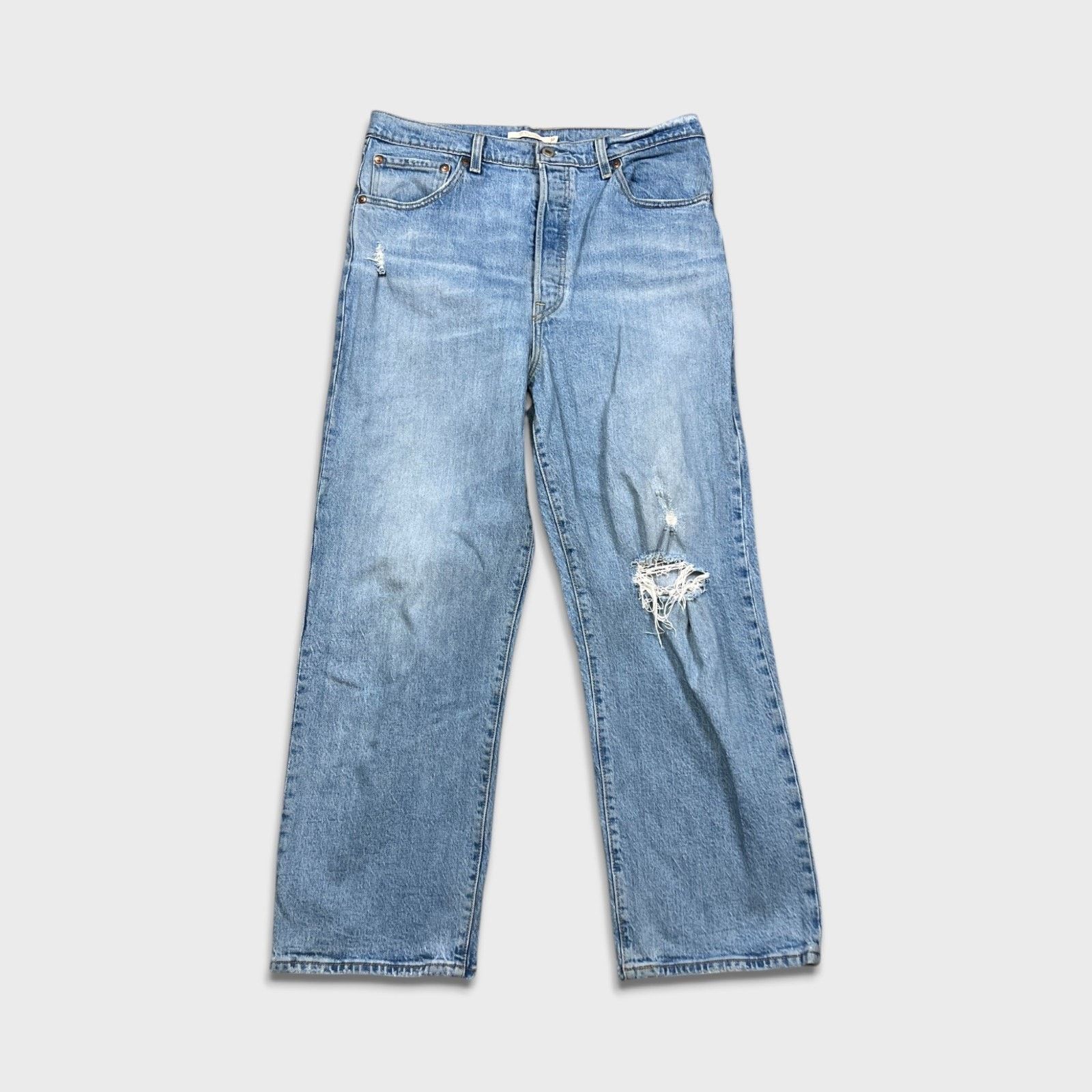 Levi's Levi's Ribcage Straight Jean 32x27 Blue Distressed High Rise Size 32" / US 10 / IT 46 - 1 Thumbnail