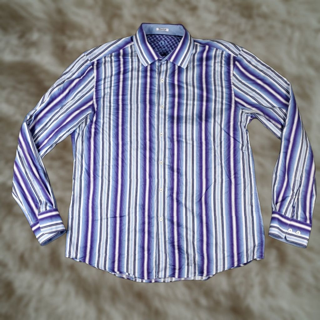 BUGATCHI VINTAGE Bugatchi Uomo Shirt Mens XL Purple Striped Button-Up Long Sleeve Casual Business Formal Size US XL / EU 56 / 4 - 1 Thumbnail