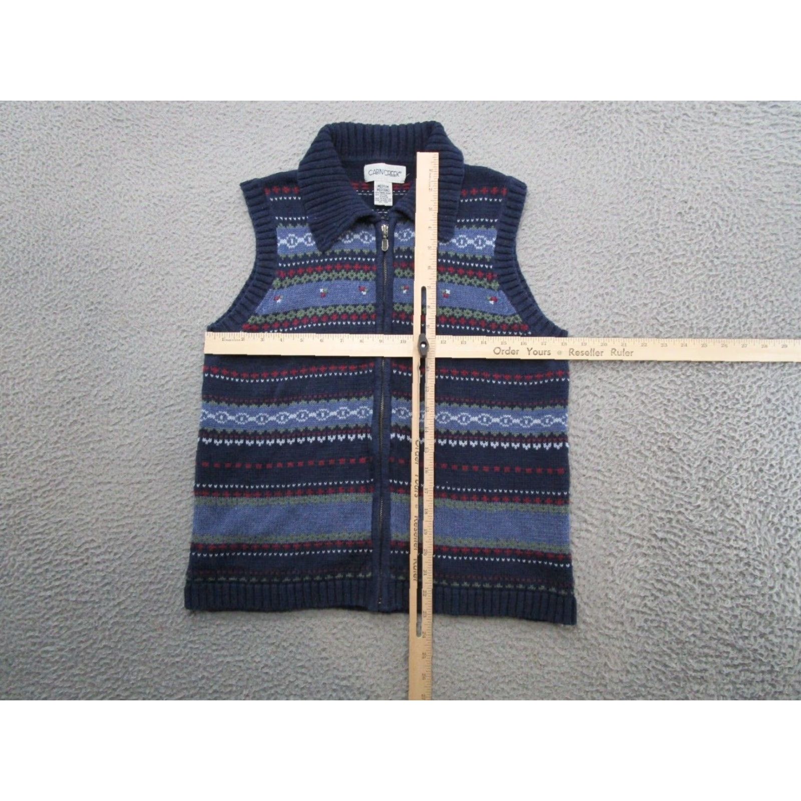 Vintage Cabin Creek Striped Fair Isle Full Zip Sweater Vest Women's M Collared Blue Sleeveless Vest Size M / US 6-8 / IT 42-44 - 4 Thumbnail