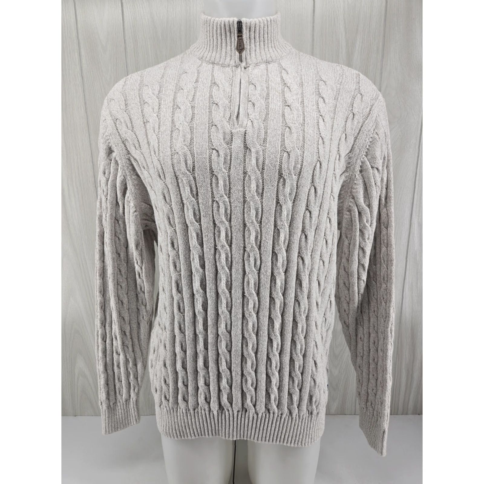 Chaps Chaps Sweater Men's XL 1/4 Zip Cable Knit Khaki Cream Wool Blend Mock Neck Pullover Vintage: No Size US XL / EU 56 / 4 - 2 Thumbnail
