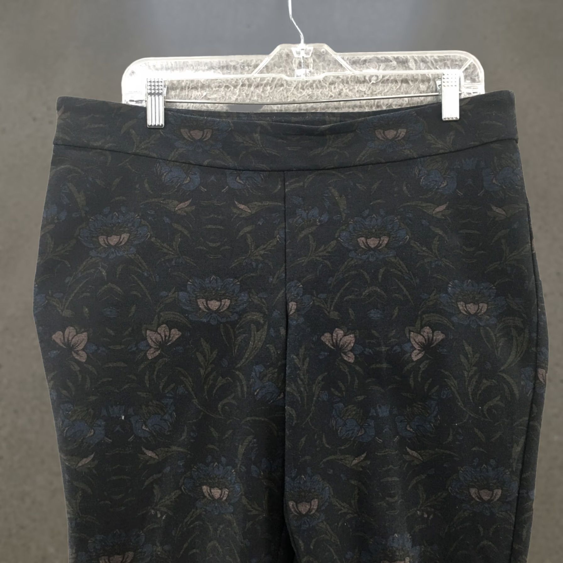 Vintage Up! Floral Trouser Pants Women 14 Black Pull On Skinny Slim Fit High Rise Casual Jeans Style Jegging Pants Size 36" / US 14 / IT 50 - 1 Thumbnail