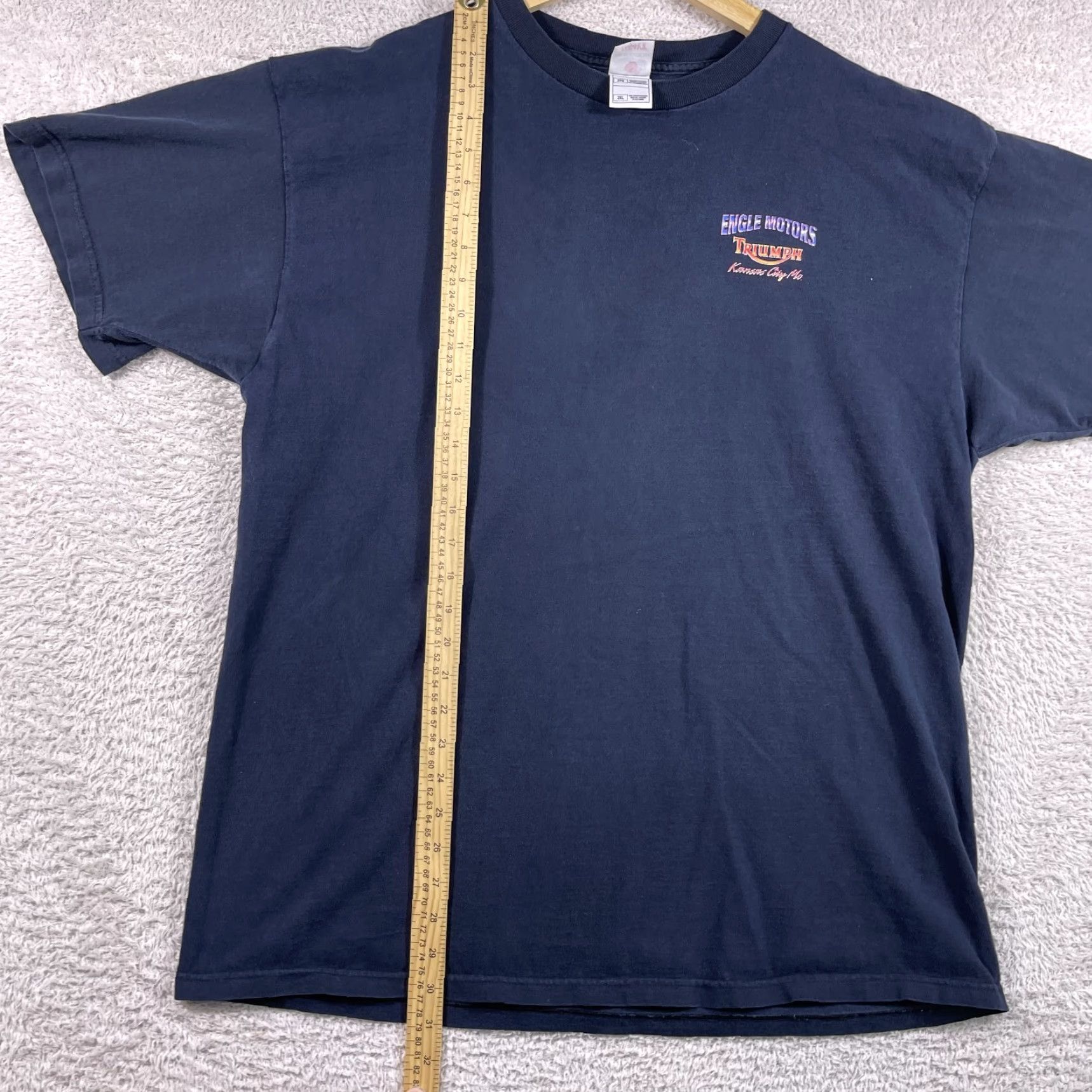 Vintage VINTAGE Triumph Motorcycles Shirt Adult 2XL Navy 90s Engle Kansas City Biker Men T-Shirt Graphic Print Short Sleeve Crew Neck Cotton Blue 90s Pattern Size US XXL / EU 58 / 5 - 7 Thumbnail