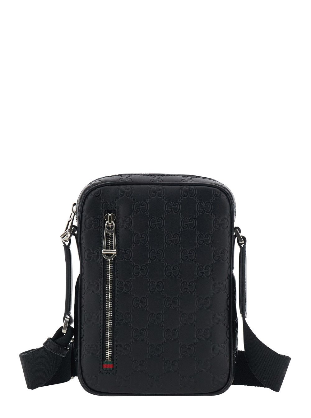 Gucci 'Emblem' Black Crossbody bag with Adjustable Strap and All-Over GG Motif in Leather for Men Size ONE SIZE - 1 Thumbnail