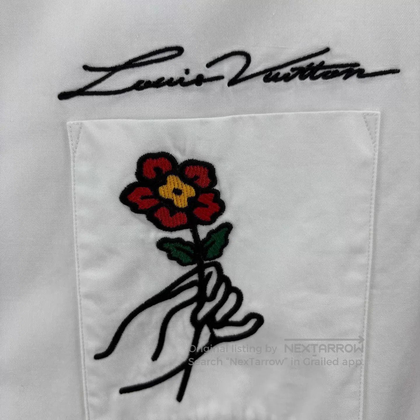 Louis Vuitton White Short-Sleeve Shirt with Floral Embroidery. Size US M / EU 48-50 / 2 - 4 Thumbnail