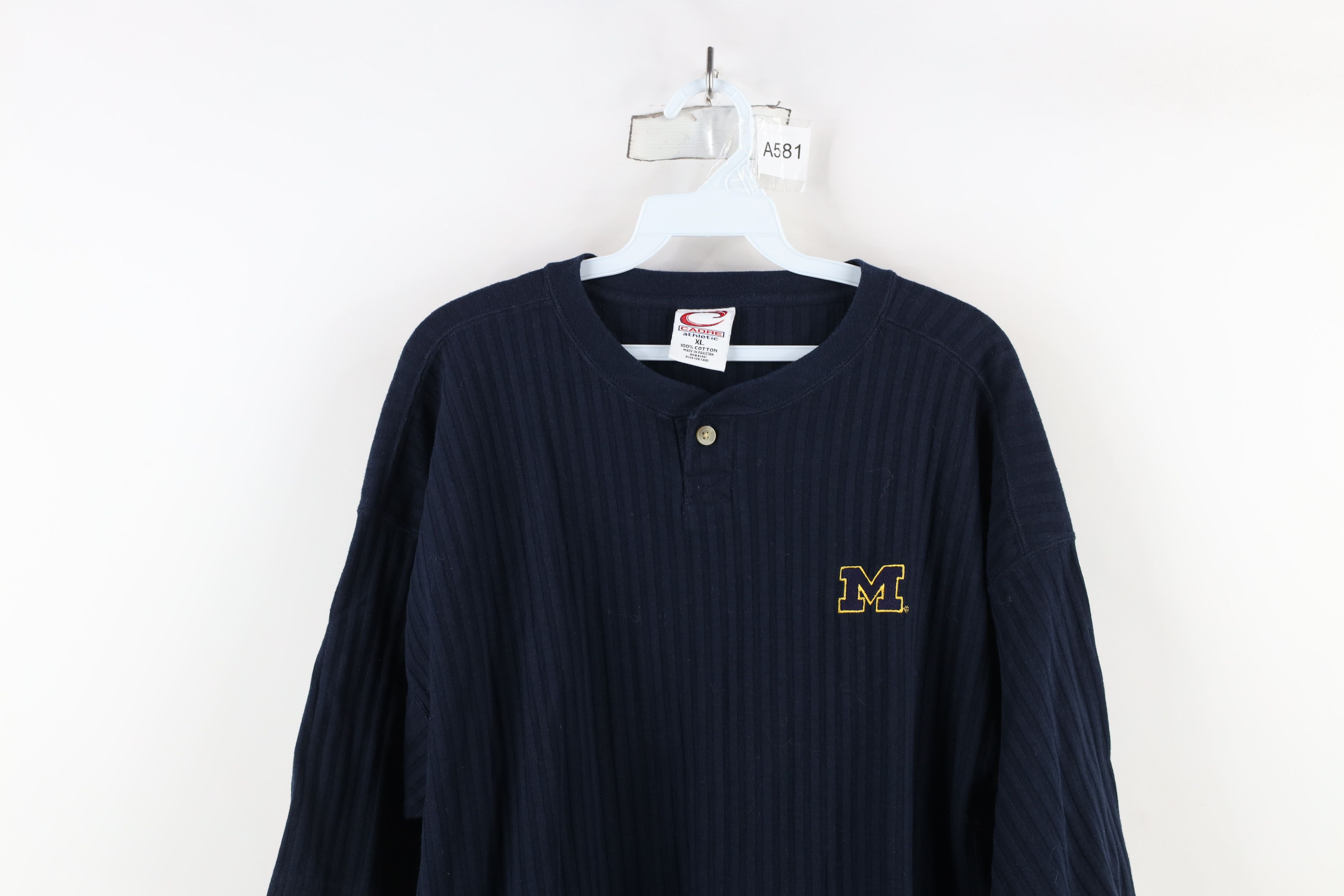 Vintage Vintage 90s University of Michigan Ribbed Henley T-Shirt Size US XL / EU 56 / 4 - 2 Thumbnail