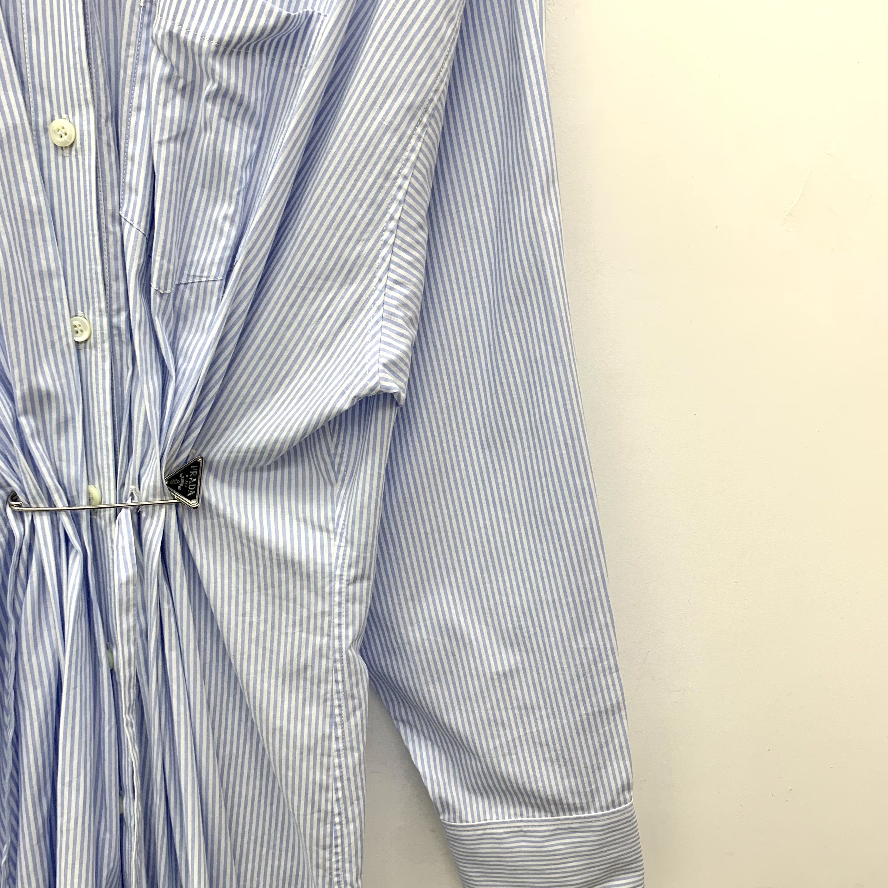 Prada Prada Striped Logo Shirt Dress Blue-White (S) Size S / US 4 / IT 40 - 4 Thumbnail
