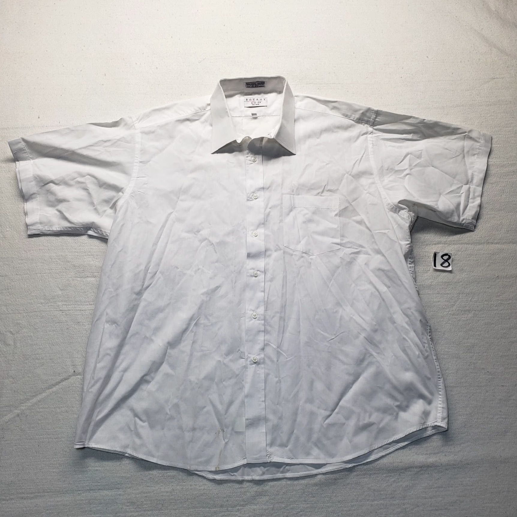 Vintage Botany 500 Shirt Men Big & Tall 18 White Short Sleeve Button-Up Front Pocket Solid Dress Shirt Mens Size 48R - 3 Thumbnail