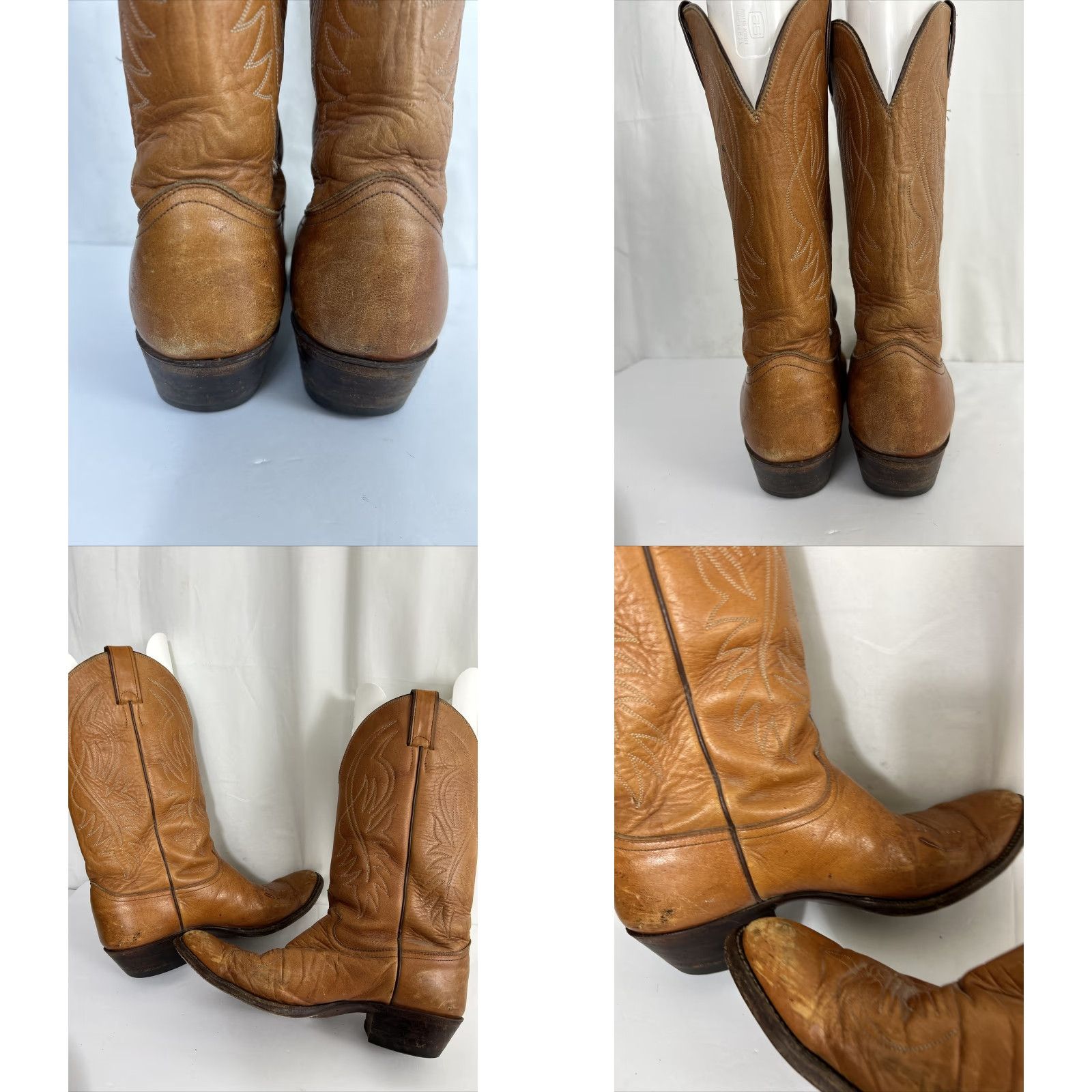 Justin Boots VINTAGE Justin Boots Mens 10 Brown Leather Cowboy Western Boots Pull-on Mid-Calf Pointed Toe USA Mens Size US 10 / EU 43 - 9 Thumbnail