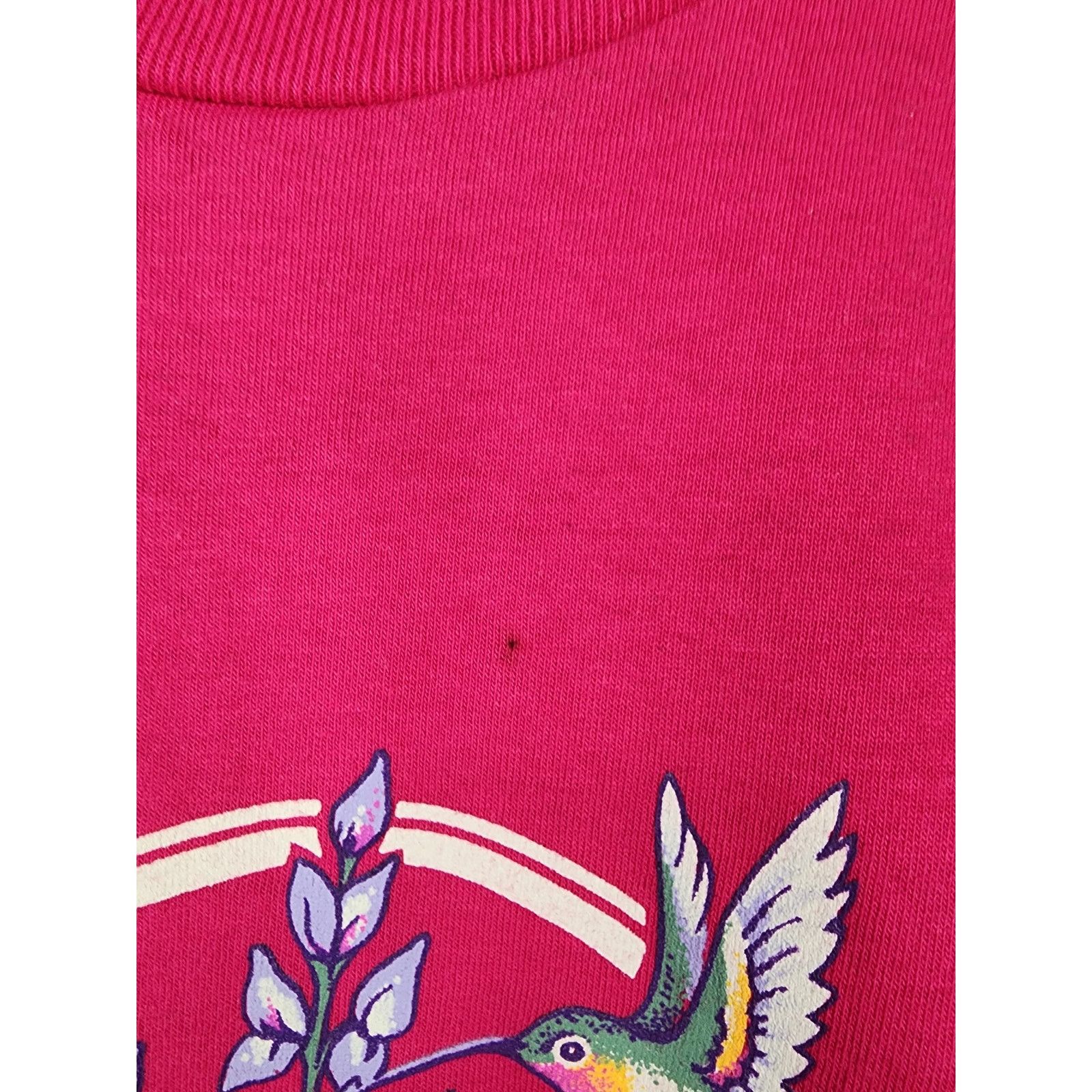 Jerzees × Vintage 90s Idaho Floral Bird Graphic Tee Vibrant Pink Cotton Top Size M / US 6-8 / IT 42-44 - 5 Thumbnail
