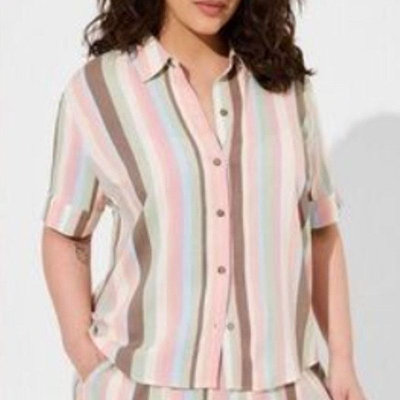Torrid Torrid Womens Striped Button Crop Top Plus Size 4X Rainbow Size 4XL / US 24-26 - 1 Thumbnail