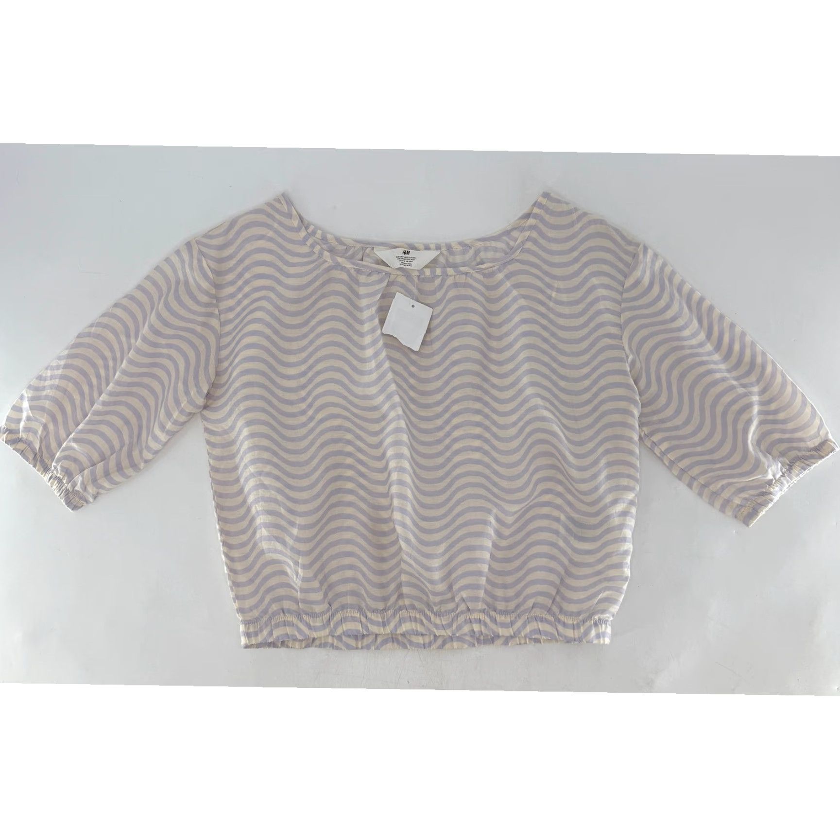 H&M NWT H&M Wave Pattern Top Size 14Y+ Beige and Lilac Cropped Blouse Boho Shirt WomensLam Size XL / US 12-14 / IT 48-50 - 5 Thumbnail