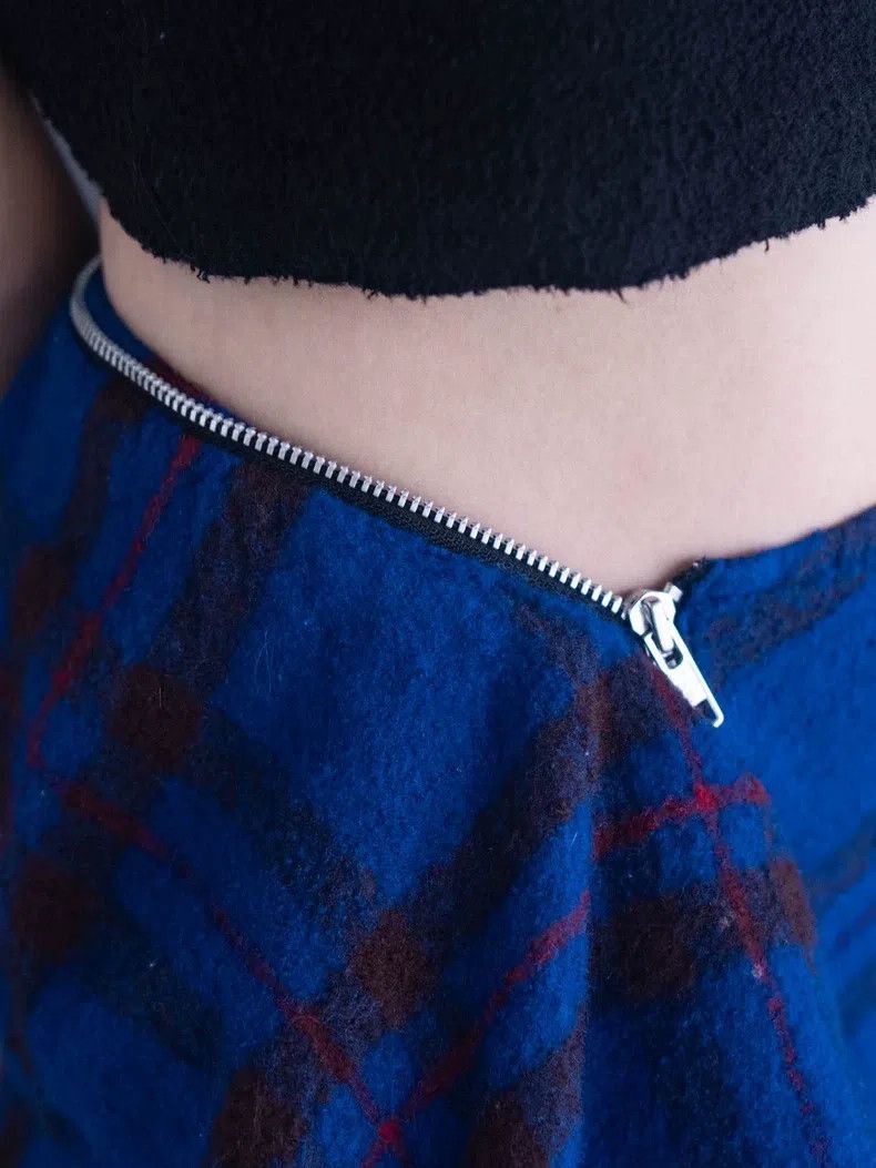 Comme des Garcons Comme Des Garcons size S Blue Plaid Asymmetric Skirt Size 23" - 5 Thumbnail