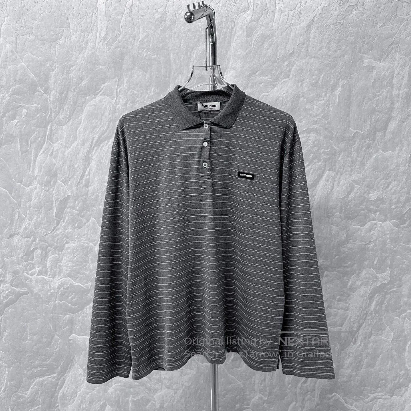 Miu Miu Miu Miu SS25 Logo Stripe Long Sleeve Polo. Size S / US 4 / IT 40 - 2 Thumbnail