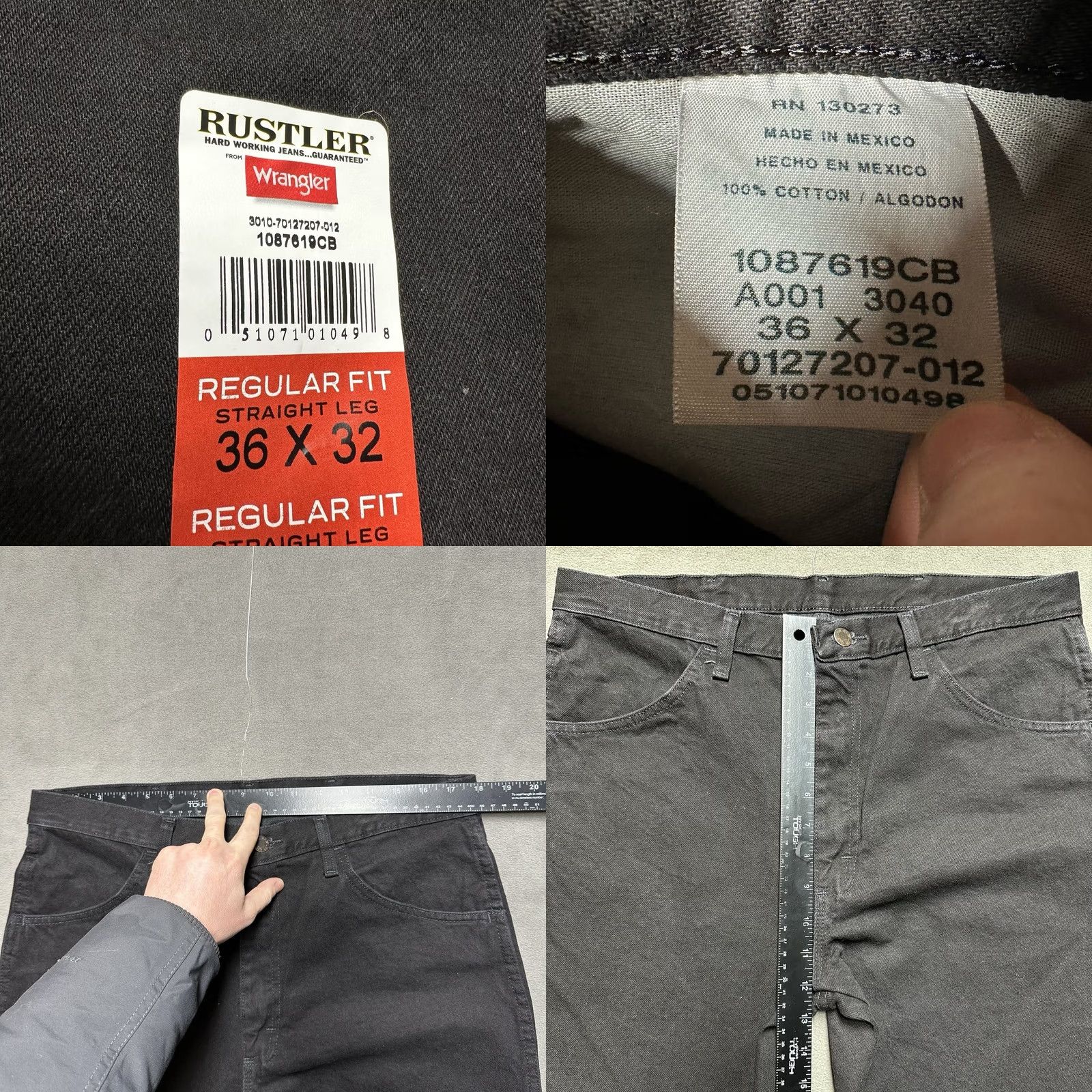 Wrangler NWT Rustler Denim Jeans Mens Waist 36x32 (36x31) Black Wash - Vintage - Regular Fit Size US 36 / EU 52 - 8 Thumbnail