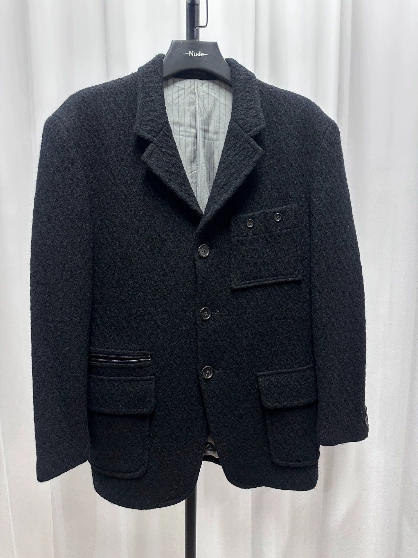 Yohji Yamamoto Black Textured Wool Blend Button-Up Coat Size US L / EU 52-54 / 3 - 1 Thumbnail