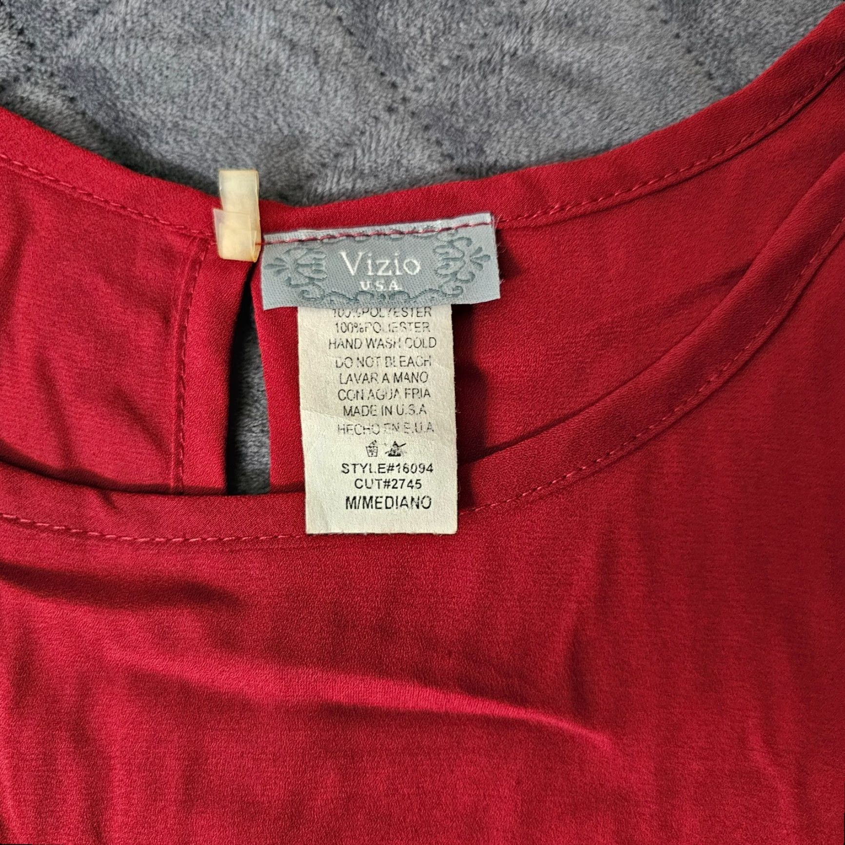 Vintage Vizio Brand USA U.S.A Women’s Blouse Size M Round Neck Sleeveless Top Scrunched Red Maroon Cotton Blend Patch Size M / US 6-8 / IT 42-44 - 6 Thumbnail