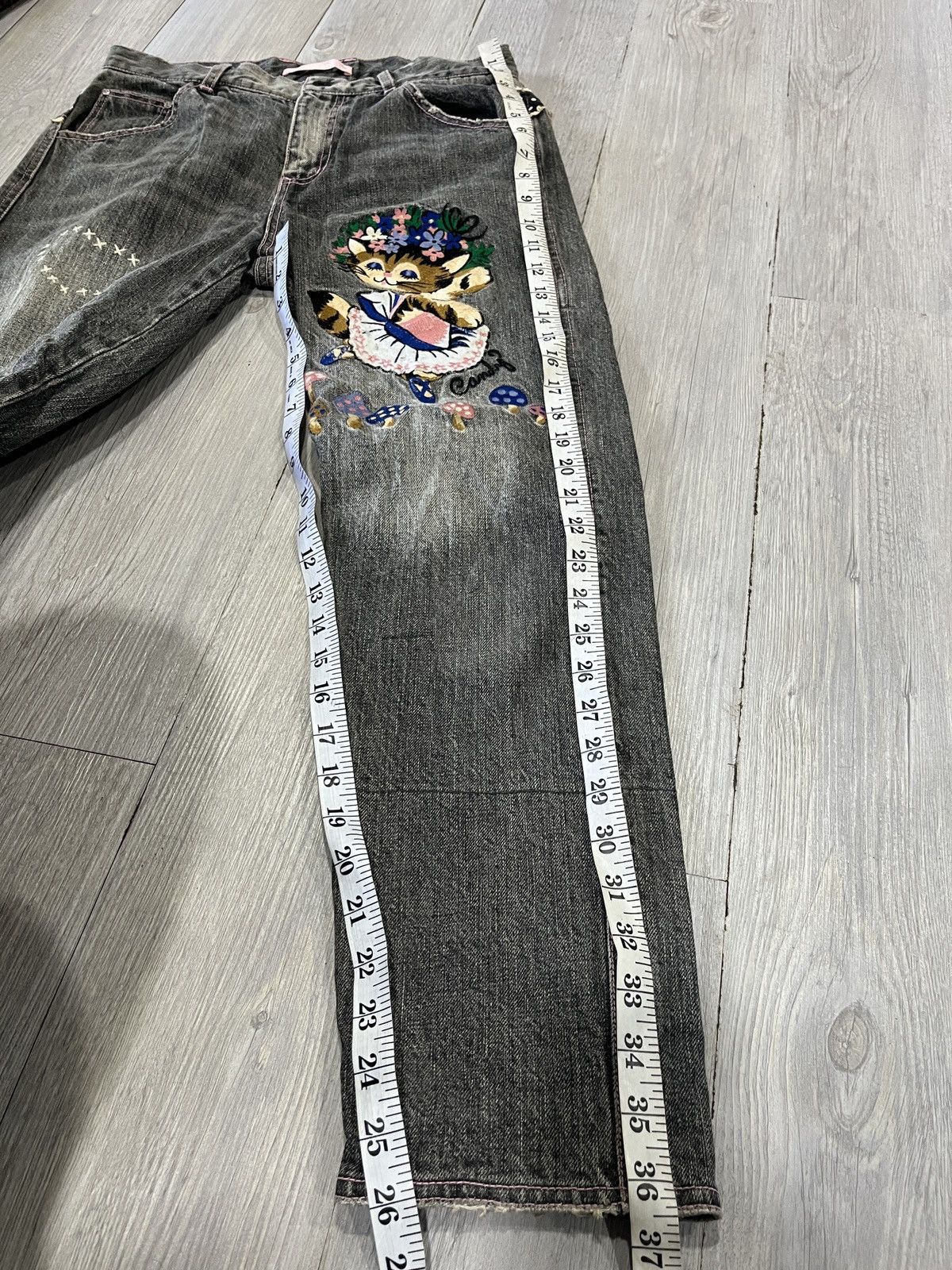 Hysteric Glamour Vintage candy stripper jeans with embroidery Cat & Rabbit Size US 29 - 10 Thumbnail
