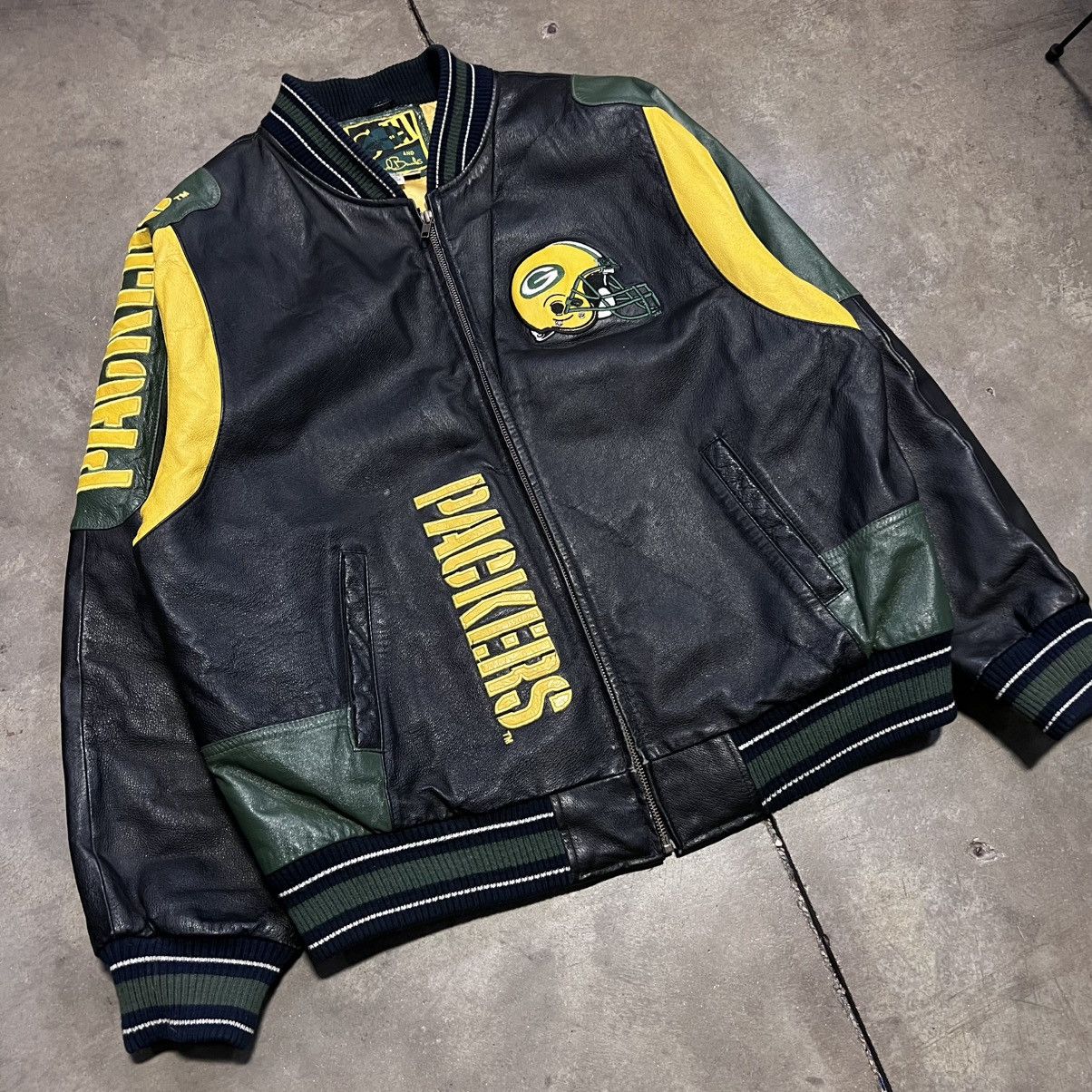 Vintage 90s Green Bay Packers Leather Bomber Jacket NFL GIII
