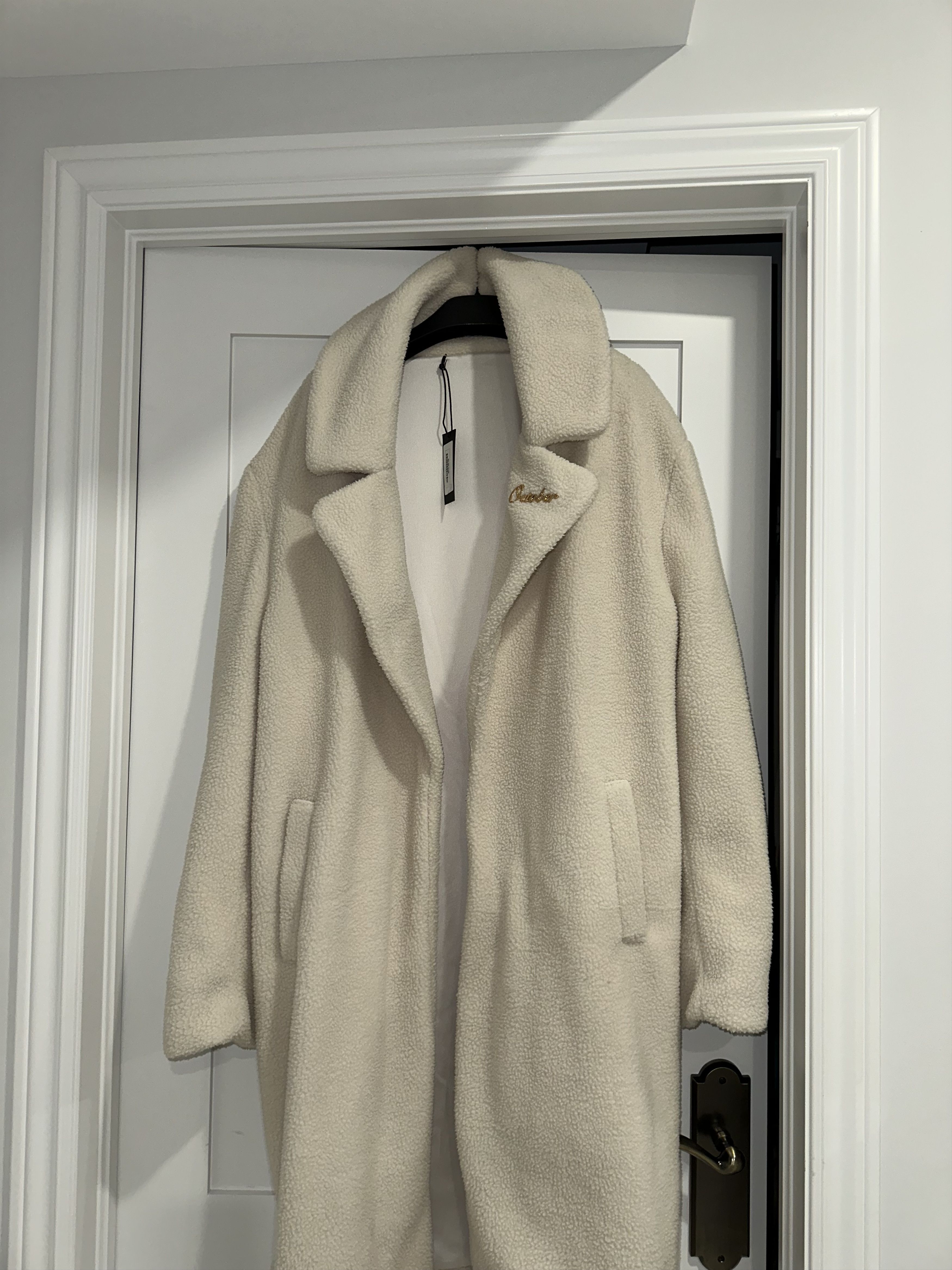 image of Drake X Ovo Archive Collection, White Sherpa Long Coat, Men's (Size XL)