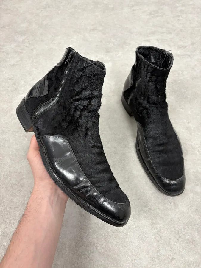 Emporio Armani 2000s Emporio Armani Pony Hair Black Leather Boots Size US 11 / EU 44 - 1 Thumbnail