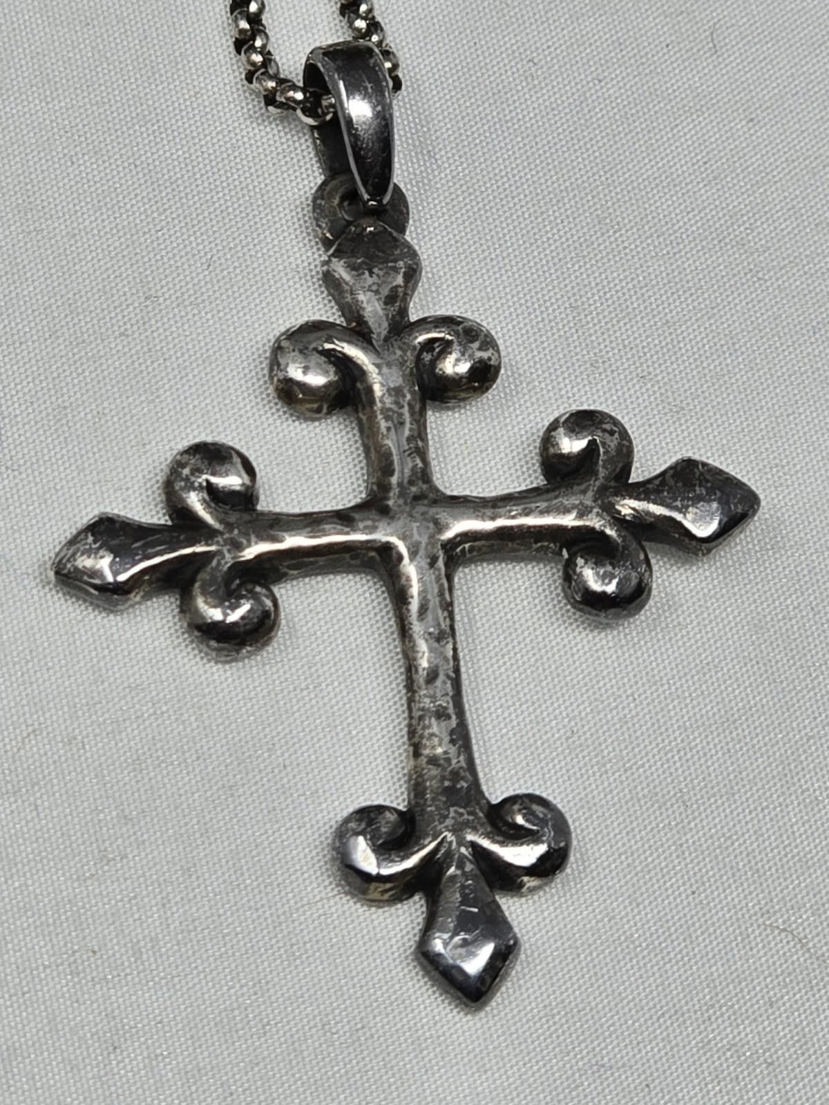 Other Retired James Avery Fleur De Lis Cross 2" Pendant 18" Chain Size ONE SIZE - 6 Thumbnail