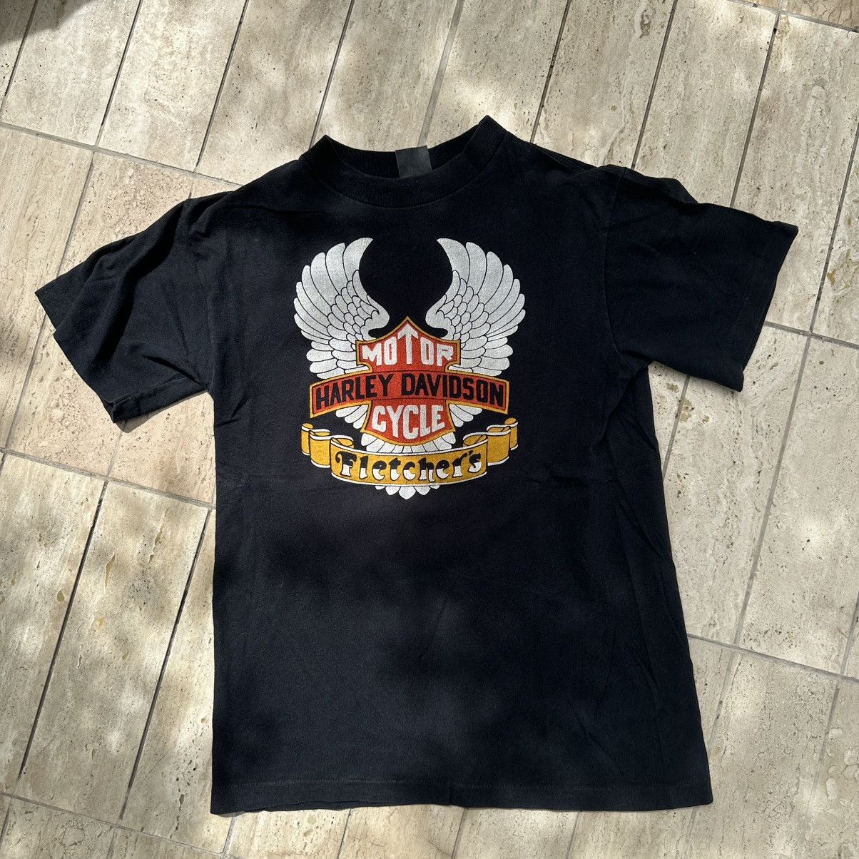 Harley Davidson × Vintage Vintage Harley Davidson Motorcycle T-Shirt “Fletchers” Size US M / EU 48-50 / 2 - 1 Thumbnail
