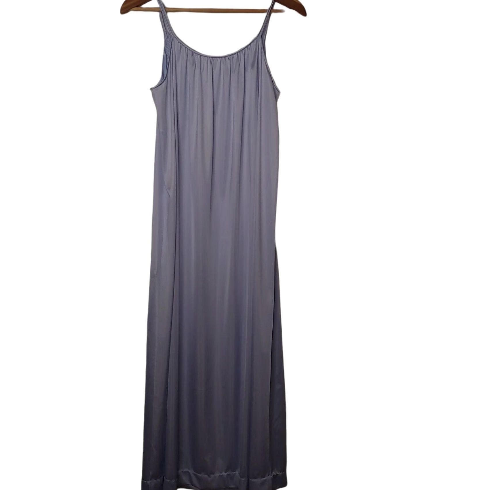 Vintage VANITY FAIR Nightgown Sleeveless Spaghetti Strap Gown Medium Blue Nylon Vintage Women Smocked Sleepswear Size ONE SIZE - 2 Thumbnail