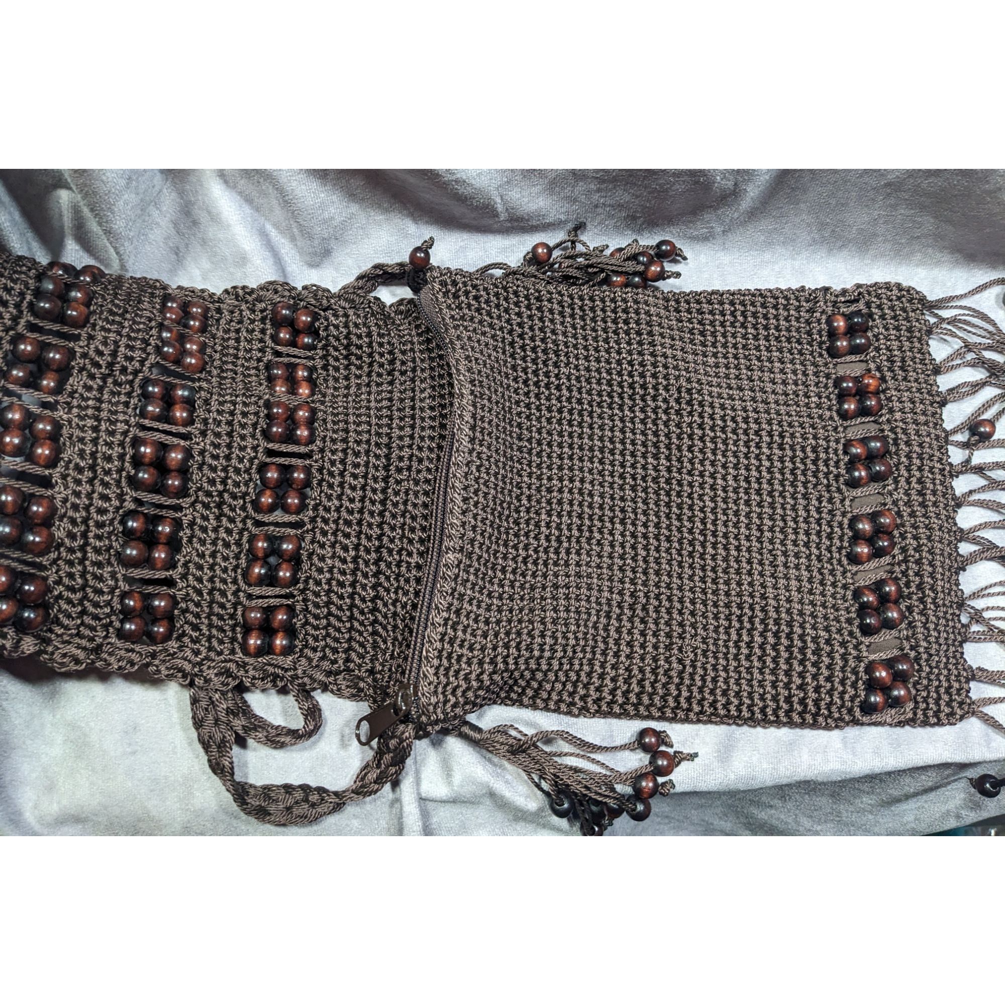 Other Chateau Boho Brown Crochet Beaded Crossbody Bag With Fringe Size ONE SIZE - 7 Thumbnail