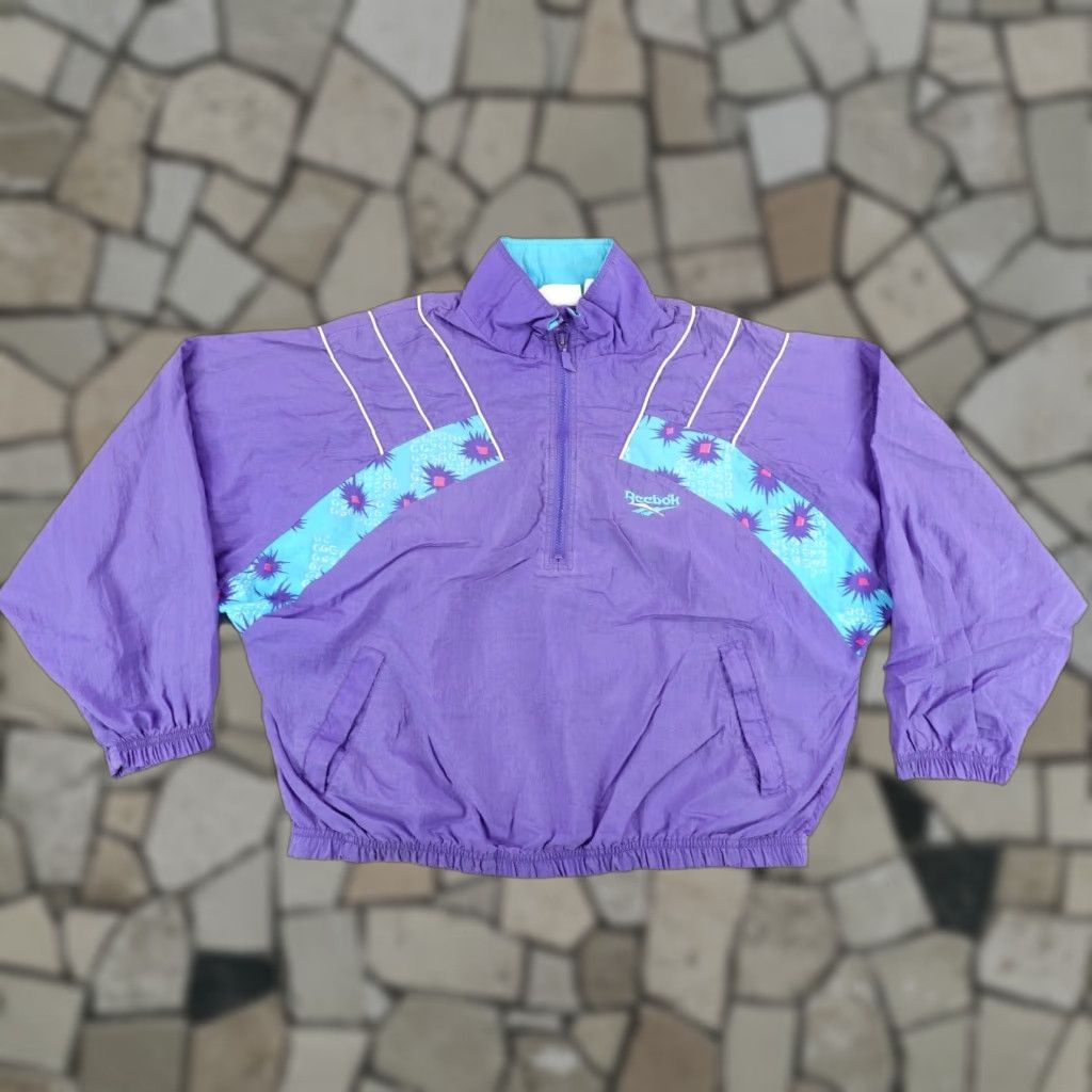 Reebok VINTAGE Reebok Windbreaker Jacket Womens Medium Purple Geometric 90s Sports Outdoor Lightweight ZIP Size M / US 6-8 / IT 42-44 - 1 Thumbnail