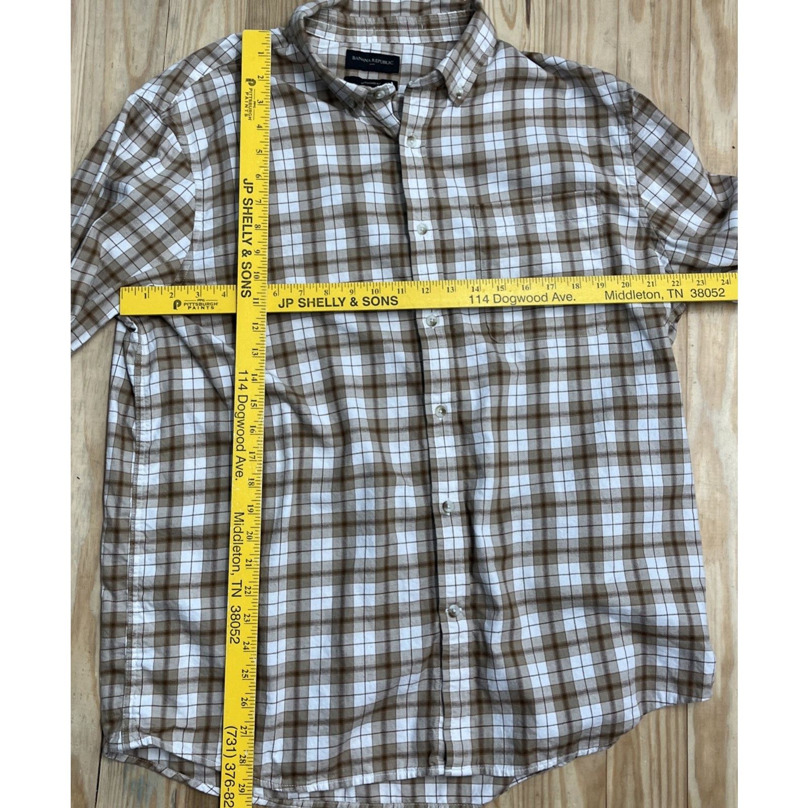 Banana Republic MENS BANANA REPUBLIC BROWN KHAKI MULTI PLAID SLIM SHIRT XL Size US XL / EU 56 / 4 - 5 Thumbnail