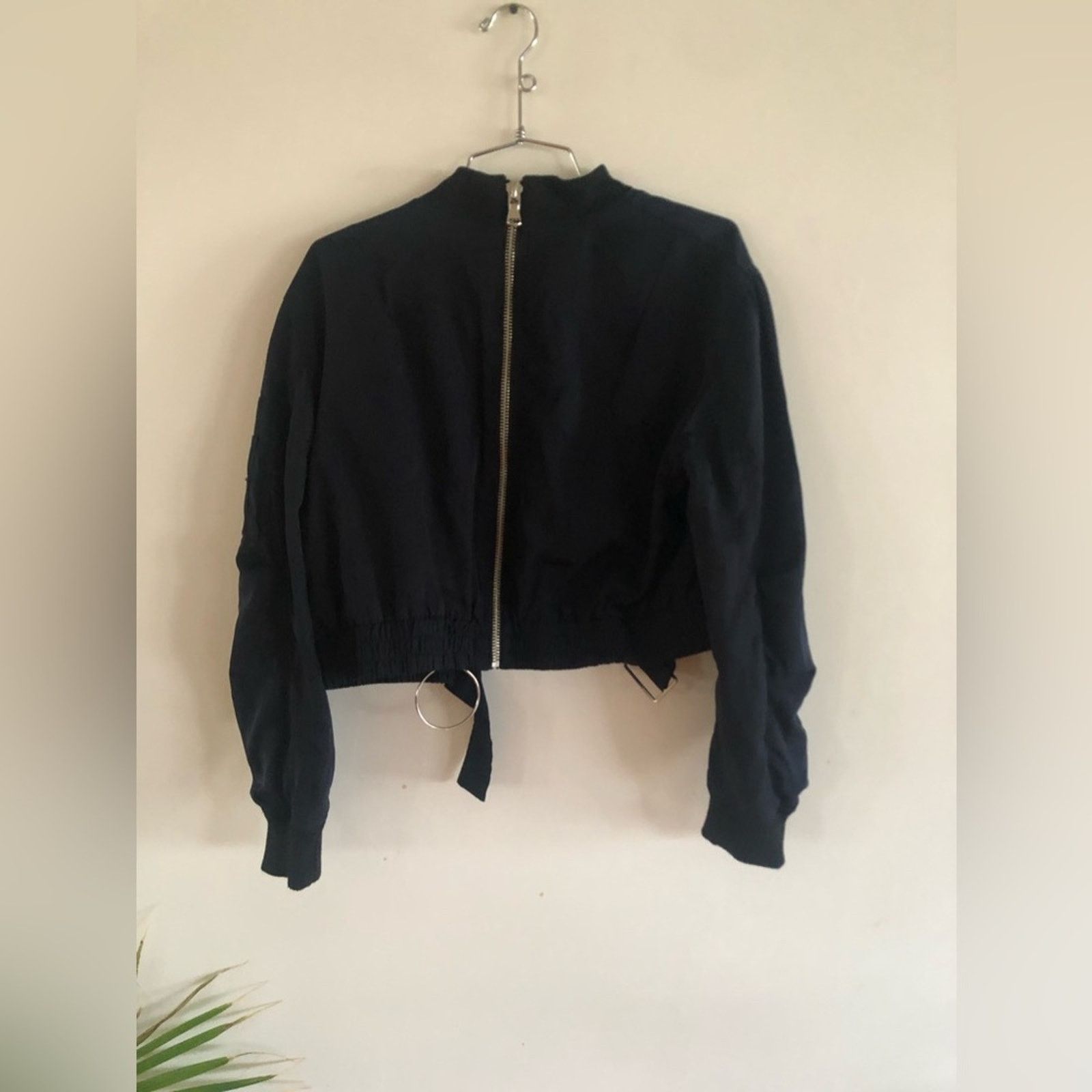 NBDN Nobrandedon Black crop bomber jacket. With back zip design and orange Size S / US 4 / IT 40 - 2 Thumbnail