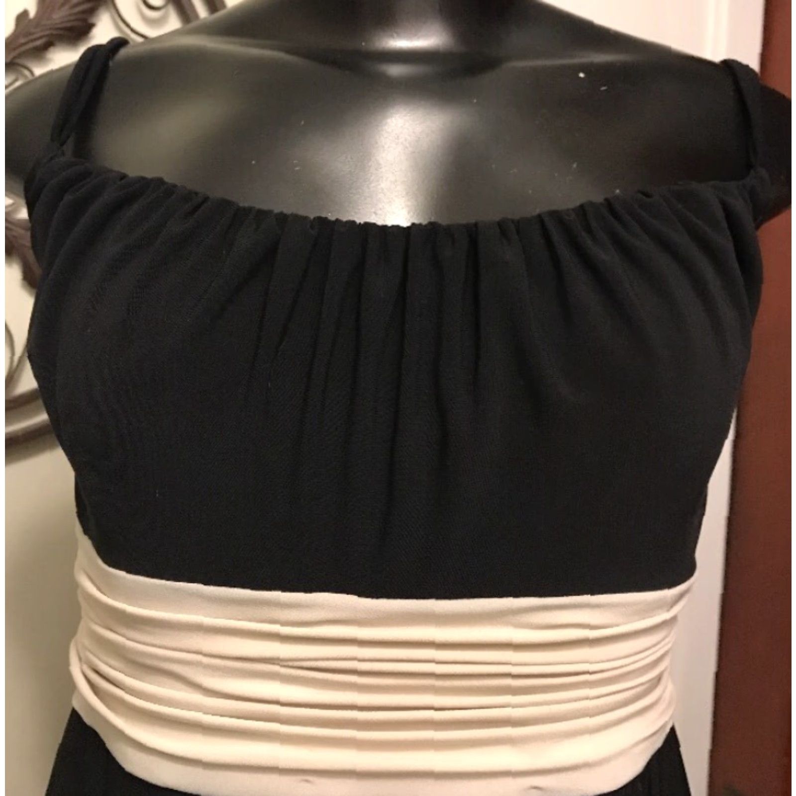 Vintage Jones Wear Dress 12 Regular Black with Ivory Bands Spaghetti Strap Women's Size XL / US 12-14 / IT 48-50 - 4 Thumbnail